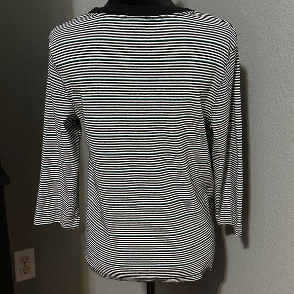 Kim Rogers Women’s XL Top Black White Striped V-Neck 100% Cotton Classic - Picture 5 of 8